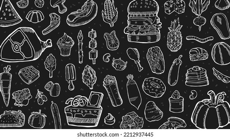 Black and White Doodle Foods Background