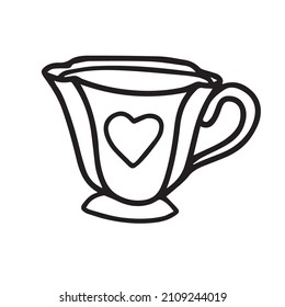 Black and white doodle. Graceful cup decorated with heart.