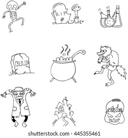 Black and white doodle Halloween flat vector art