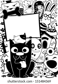 Black and White Doodle Illustration Featuring Cute Dog Antics