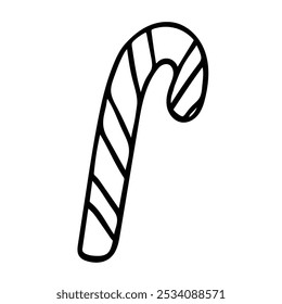 Black and white Doodle illustration lollipop cane. Christmas sweets. Christmas candy canes. 