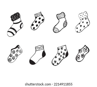 black and white doodle illustration of warm socks
