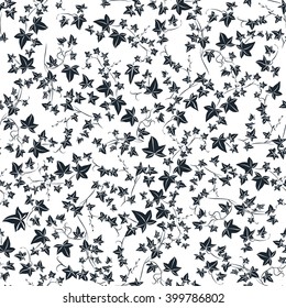 Black and white doodle ivy leaves. Vector illustration. Seamless pattern 