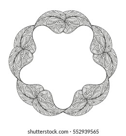 Black and white doodle leaves vector frame