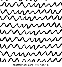 black and white doodle lines seamless pattern. Simple hand-drawn abstract background, line art