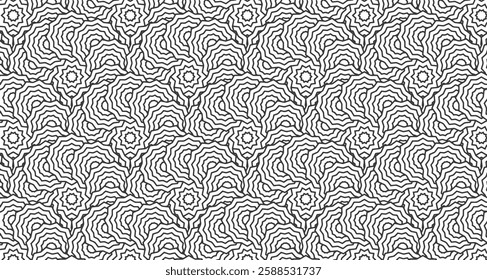 Black and white doodle pattern of overlapping circles