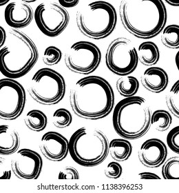 Black and white doodle rings and circles seamless pattern, vector