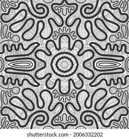 Black and white doodle seamless pattern. Hand drawn line mandala background. Art sketch drawing. Fashion lace texture for textile fabric, paper print. Ethnic ornamental decor for shawl, scarf, hijab