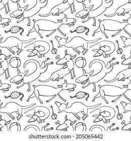 black and white doodle seamless pattern with dogs