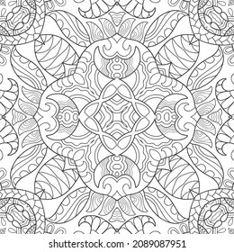 Schwarz-Weiß-Doodle nahtloses Muster. handgezeichnet, mandala Hintergrund. Kunstskizzenzeichnung. Modehochstruktur für Textilien, Papierdruck. Ethnische Dekoration für Schal, Schal, Hijab