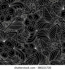 Black and white doodle seamless pattern. Vector illustration
