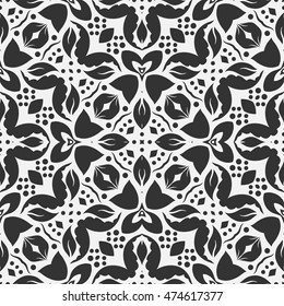 Black and white doodle seamless pattern, repeating monochrome graphic texture. Tribal ethnic ornament. Vector decorative geometric background
