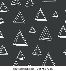 Black and white doodle seamless patterns. Vector illustration. Black line. Triangle