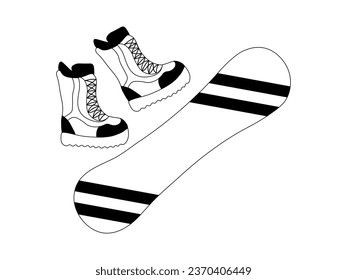Black and white doodle snowboard and warm boots