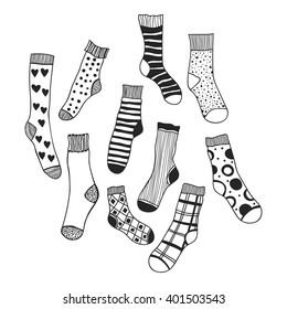 Black   white doodle socks isolated