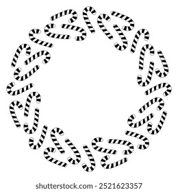 Doodle preto e branco listrado cana de doces quadro de círculo borda com espaço de cópia. Modelo de letras