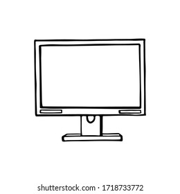 Black and white doodle style monitor image. Hand-drawn image for web, banners, cards, designers.