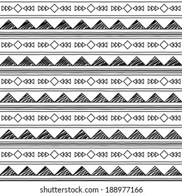 Black and White Doodle Style Seamless Tileable Tribal Pattern
