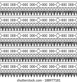Black and White Doodle Style Seamless Tileable Tribal Pattern
