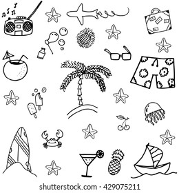 Black white doodle summer set vector art