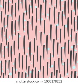 Black and white doodle universal background made with hatch or stylized fur on pink background. Vector abstract hand drawn seamless patterns. Trendy scandinavian design concept for fashion textile