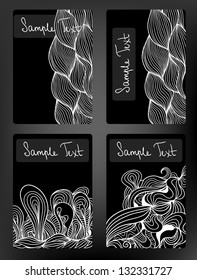 Black and white doodle vector cards collection.