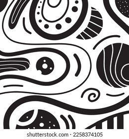 Ilustración vectorial de doodle en blanco y negro. fondo abstracto de líneas dibujadas a mano patrón geométrico para impresión, papel pintado, pancarta, afiche, arte mural, declaración