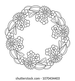 Black and white doodle wreath