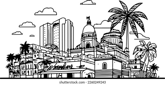 black and white doodles illustration of cuba city scene