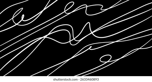 Garatujas pretas e brancas. Rabiscos em preto e branco minimalistas sobre fundo escuro. Ótimo para fundos, desenhado à mão, preto e branco, esboços, linhas abstratas, arte em linha, minimalismo, caos