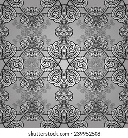 black and white doodles seamless pattern on gray background - vector illustration. EPS 10. 