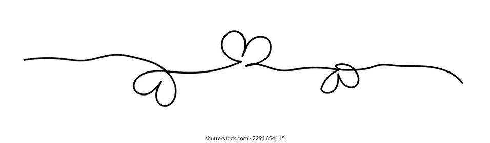 Doodles negros y blancos, minimalismo de tres corazones. Patrón continuo de tres corazones separados. Ilustración mínima de moda aislada en fondo blanco.