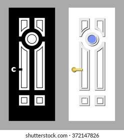 black and white doors isolated on gray background