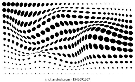 Black and white dot halftone pattern texture wavy background