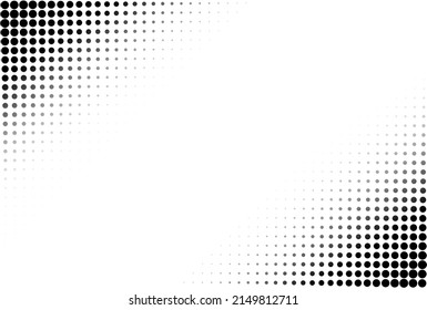 Black White Dot Pattern. Halftone Fade Gradient. Comic Pop Art Background. Duotone Banner With Half Tone Effect. Cartoon Print. Anime Radial Backdrop. Monochrome Gradation Frame. Vector Illustration