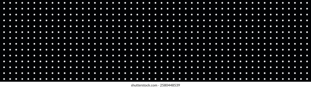 Black and White Dot Pattern on Dark Background. Concept of Geometric Design, Minimalism, Repetition, Contrast. Modern Abstract Art, Visual Texture for Design Projects, Digital Prints. Dotted Banner.