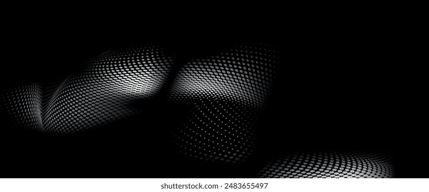 Black white dot wave technology texture background. Abstract digital big data concept