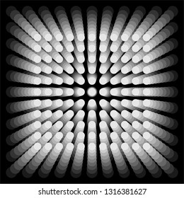 Fondo de puntos negros y blancos. Vector de puntos monocromos. Fondo de degradado volumétrico y profundo. 3d textura Vista superior.