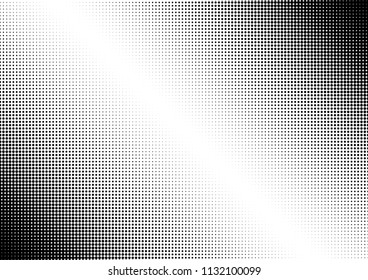 Black and White Dots Background. Distressed Modern Pattern. Gradient Overlay. Pop-art Abstract Backdrop. Vector illustration