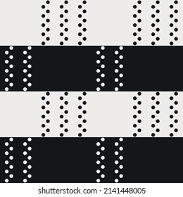 Black and white dots on a canvas of horizontal lines.