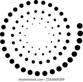black white dots spiral on transparent background