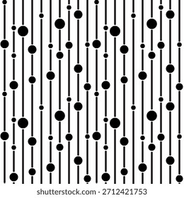 Black and White Dots and Vertical Stripes Seamless Pattern, Abstract Minimalist Geometric Background