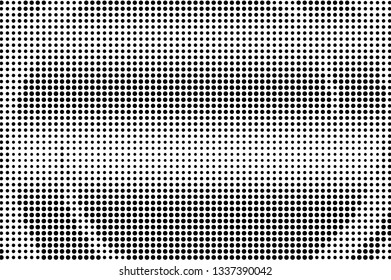 Black and white dotted abstract background. Monochrome dotted surface. Dotwork texture. Horizontal gradient vector background. Retro halftone overlay. Vintage distressed effect. Industrial texture