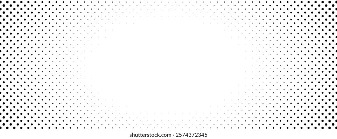 Black and white dotted background, featuring a gradient dot pattern. Halftone minimal black and white background, creating a retro, comic-style texture. Minimal halftone vector gradient background