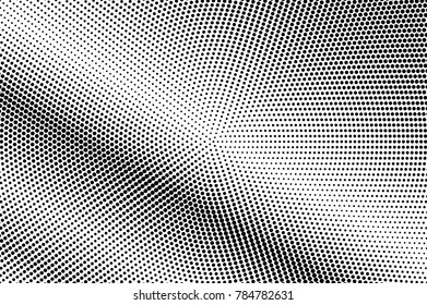 Black and white dotted gradient. Contrast half tone vector background. Shiny dotted halftone. Monochrome retro texture. Black ink dot on transparent backdrop. Pop art dotwork. Abstract backdrop