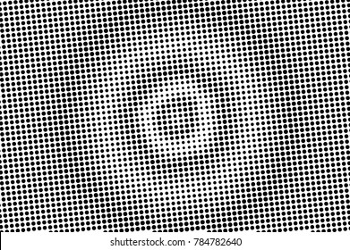 Black and white dotted gradient. Contrast half tone vector background. Centered dotted halftone. Monochrome retro texture. Black ink dot on transparent backdrop. Pop art dotwork. Abstract backdrop