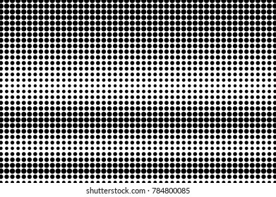 Black and white dotted gradient. Contrast half tone vector background. Frequent dotted halftone. Monochrome retro texture. Black ink dot on transparent backdrop. Pop art dotwork. Abstract backdrop