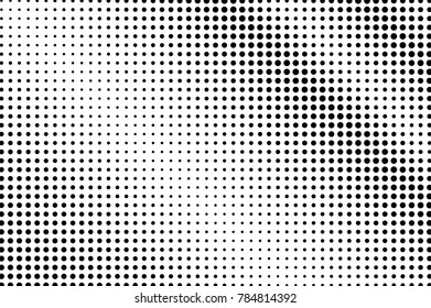 Black and white dotted gradient. Contrast half tone vector background. Faded dotted halftone. Monochrome retro texture. Black ink dot on transparent backdrop. Pop art dotwork. Abstract backdrop
