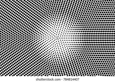 Black and white dotted gradient. Contrast half tone vector background. Grey dotted halftone. Monochrome retro texture. Black ink dot on transparent backdrop. Pop art dotwork. Abstract backdrop