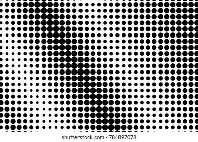 Black and white dotted gradient. Contrast half tone vector background. Rough dotted halftone. Monochrome retro texture. Black ink dot ornament.. Pop art dotwork template. Abstract dotted backdrop